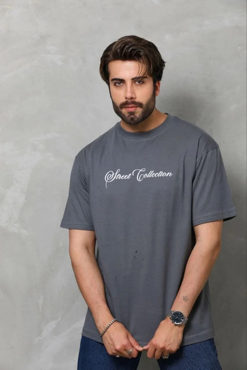 ASSEMA Erkek Baskılı T-Shirt Kısa Kol Bisiklet Yaka Regular Fit Rahat Kalıp Günlük Tişört - Füme