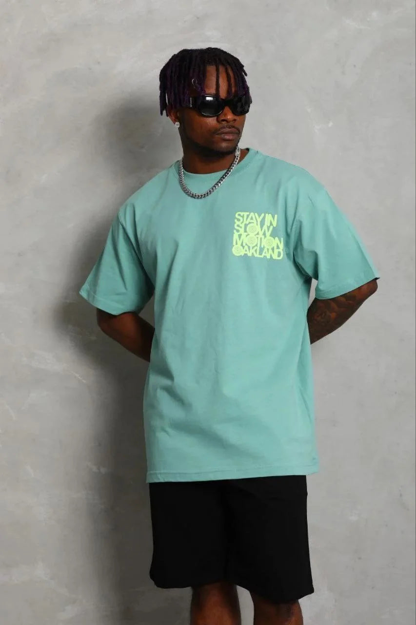 ASSEMA Erkek Baskılı T-Shirt Kısa Kol Bisiklet Yaka Regular Fit Rahat Kalıp Günlük Tişört - Mint Yeşili