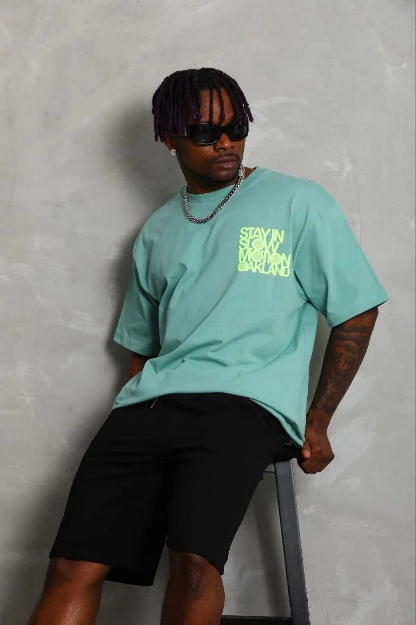 ASSEMA Erkek Baskılı T-Shirt Kısa Kol Bisiklet Yaka Regular Fit Rahat Kalıp Günlük Tişört - Mint Yeşili