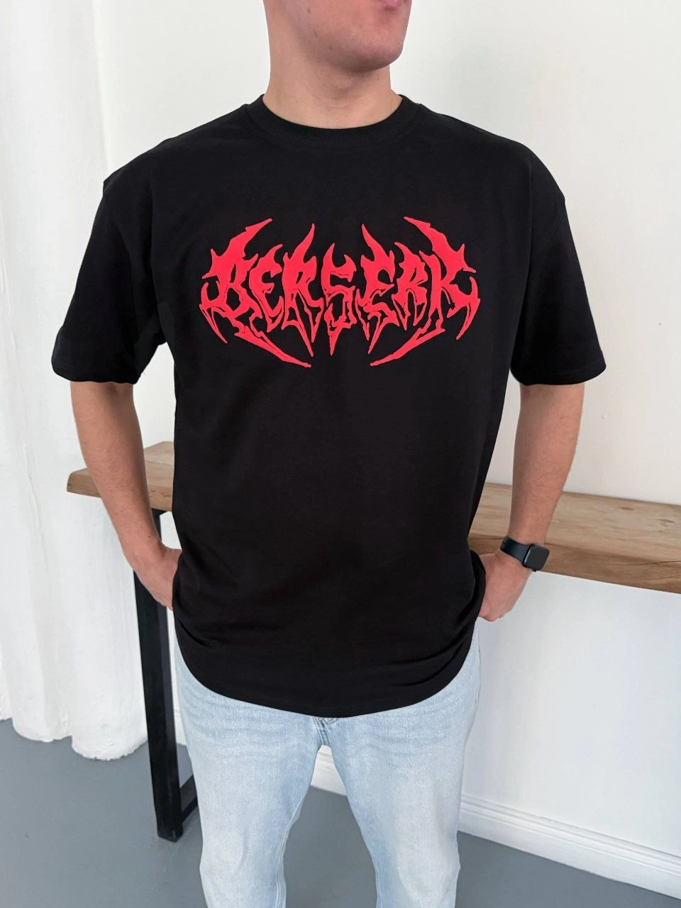 Erkek Kısa Kol Yazlık Tişört Bisiklet Yaka Baskılı Oversize T-Shirt - Siyah