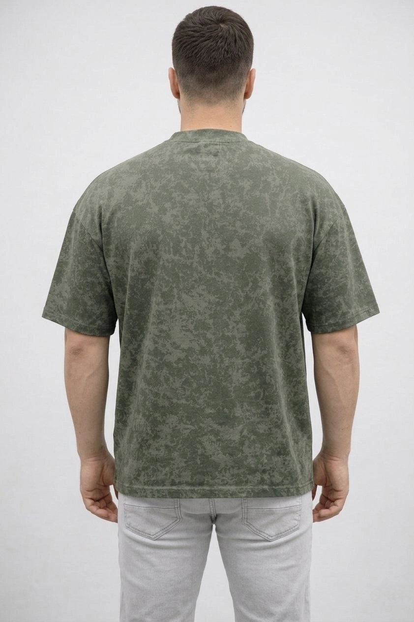 Erkek Premium Tişört OSY Yumuşak Dokulu Yıkamalı Oversize T-Shirt - Haki