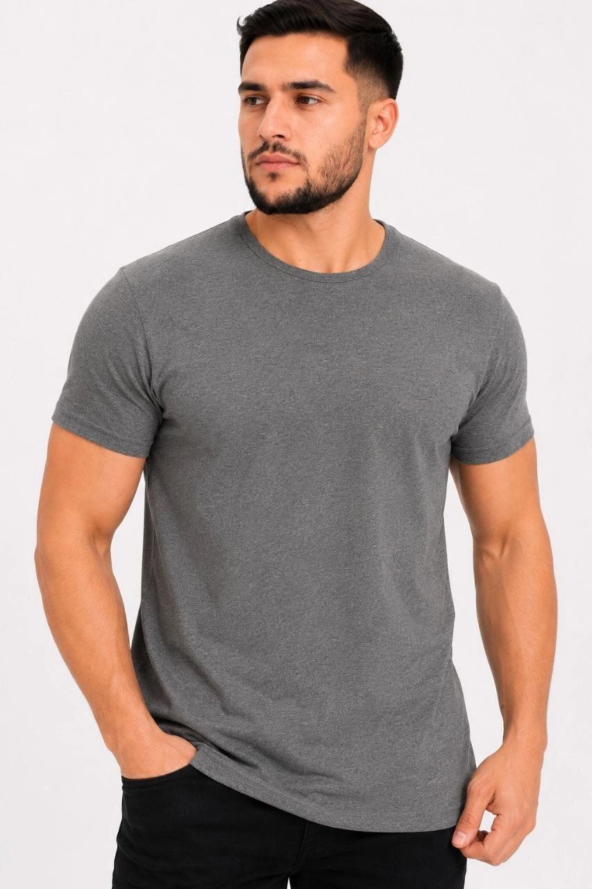 Erkek Basic Tişört Bisiklet Yaka Kısa Kol Günlük Yazlık Slim fit T-Shirt - Antrasit