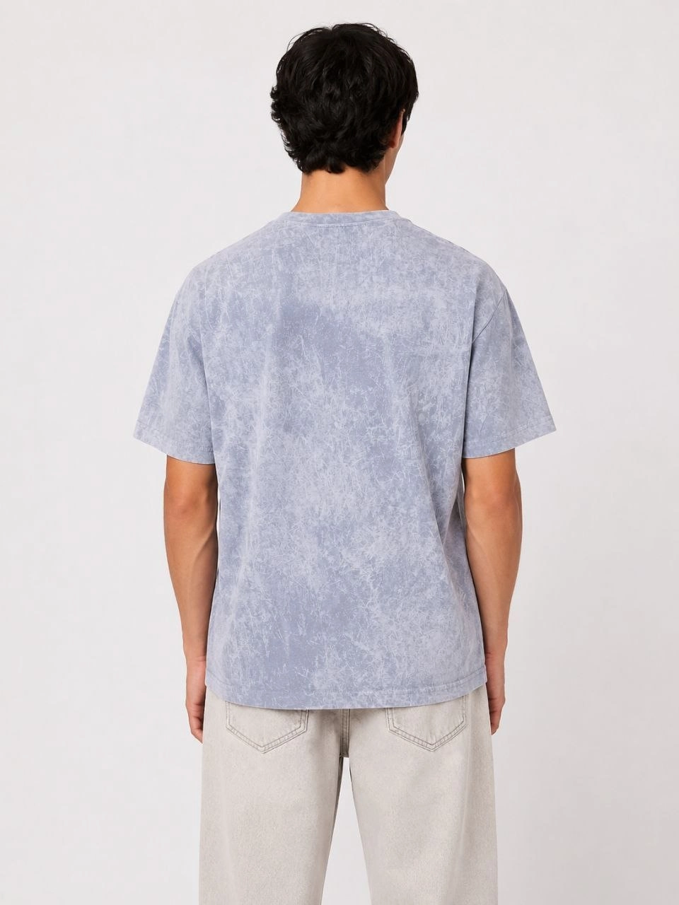 Erkek Yıkamalı Washed Effect Tişört Bisiklet Yaka Sokak Stil Kısa Kol T-Shirt - Gri