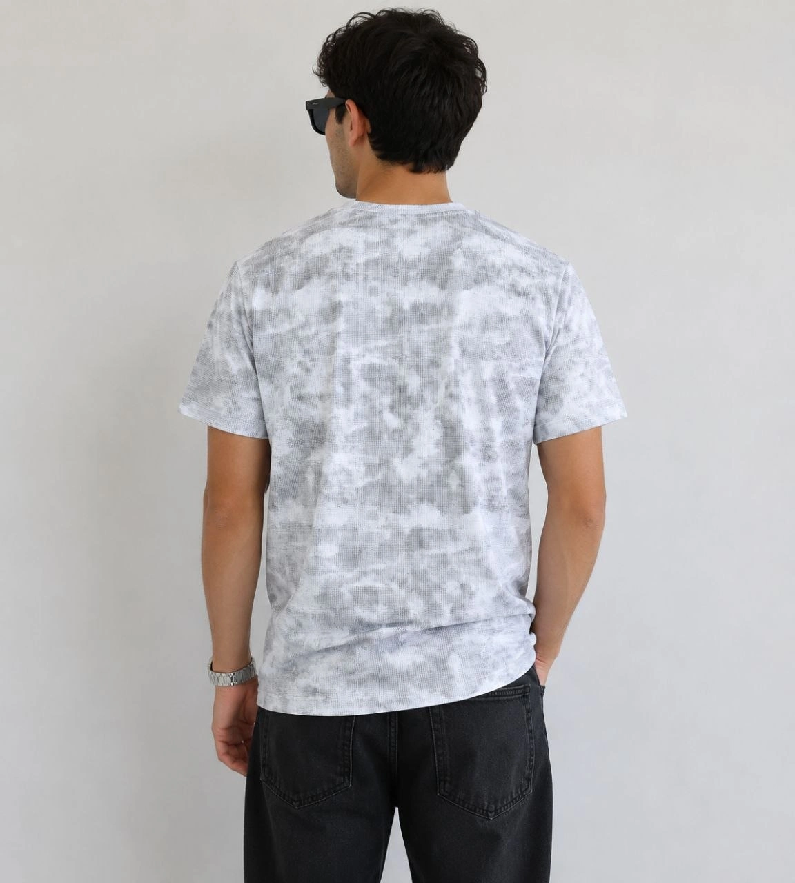 Erkek Batik Desenli Tişört Bisiklet Yaka Kısa Kol Regular Fit T-shirt - Gri