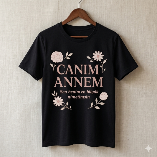 ASSEMA Anneler Gününe Özel Tasarım Canım Annem Baskılı T-shirt - Siyah