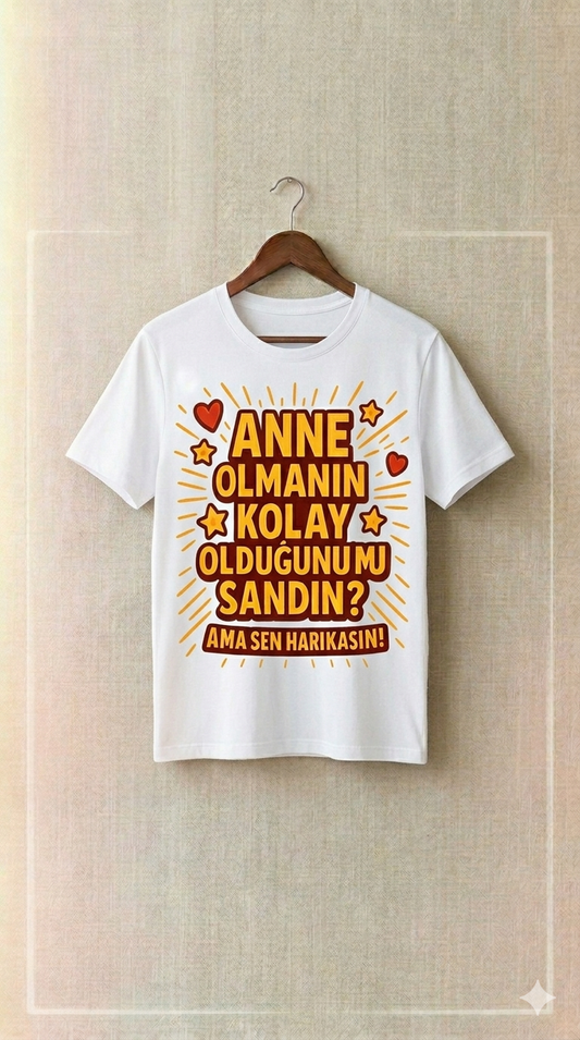 ASSEMA Anneler Gününe Özel Anne Olmanın Kolay Olduğunu mu Sandın Baskılı T-shirt