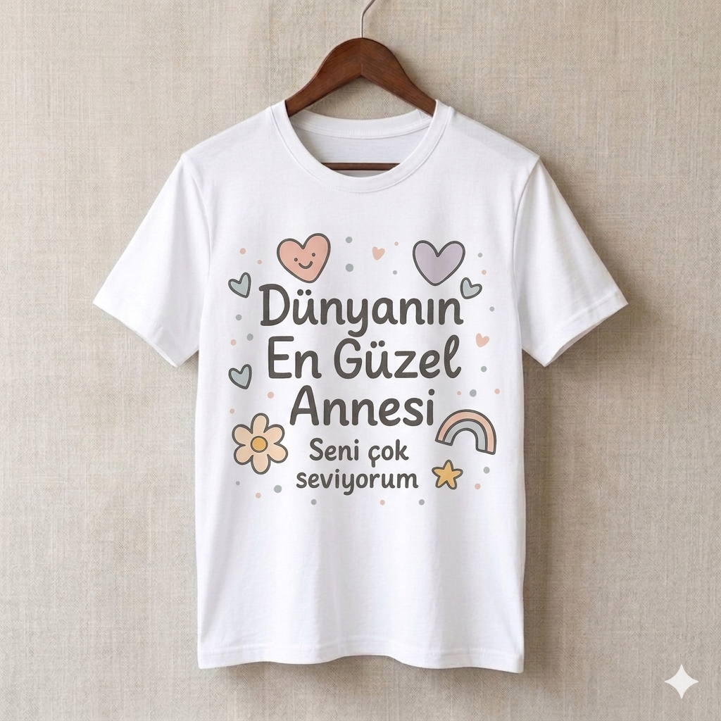 ASSEMA Anneler Gününe Özel Dünyanın En Güzel Annesi Seni Çok Seviyorum Baskılı T-shirt