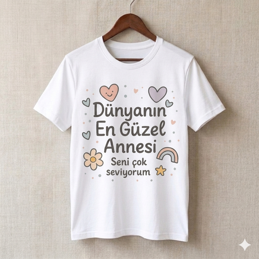 ASSEMA Anneler Gününe Özel Dünyanın En Güzel Annesi Seni Çok Seviyorum Baskılı T-shirt