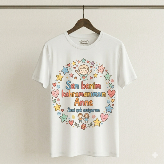 ASSEMA Anneler Gününe Özel Sen Benim Kahramanımsın Anne Seni Çok Seviyorum Baskılı T-shirt
