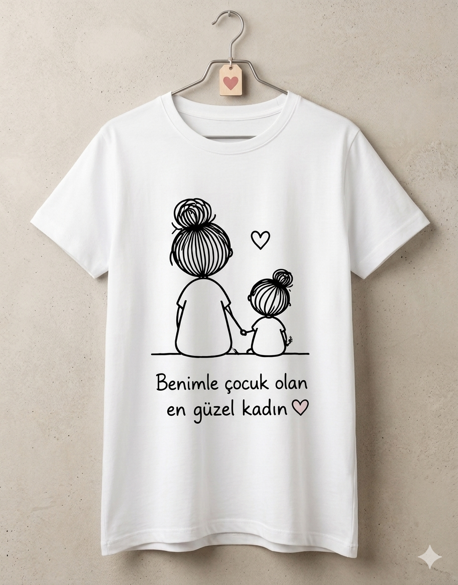 ASSEMA Anneler Gününe Özel Benimle Çocuk Olan En Güzel Kadın Baskılı T-shirt
