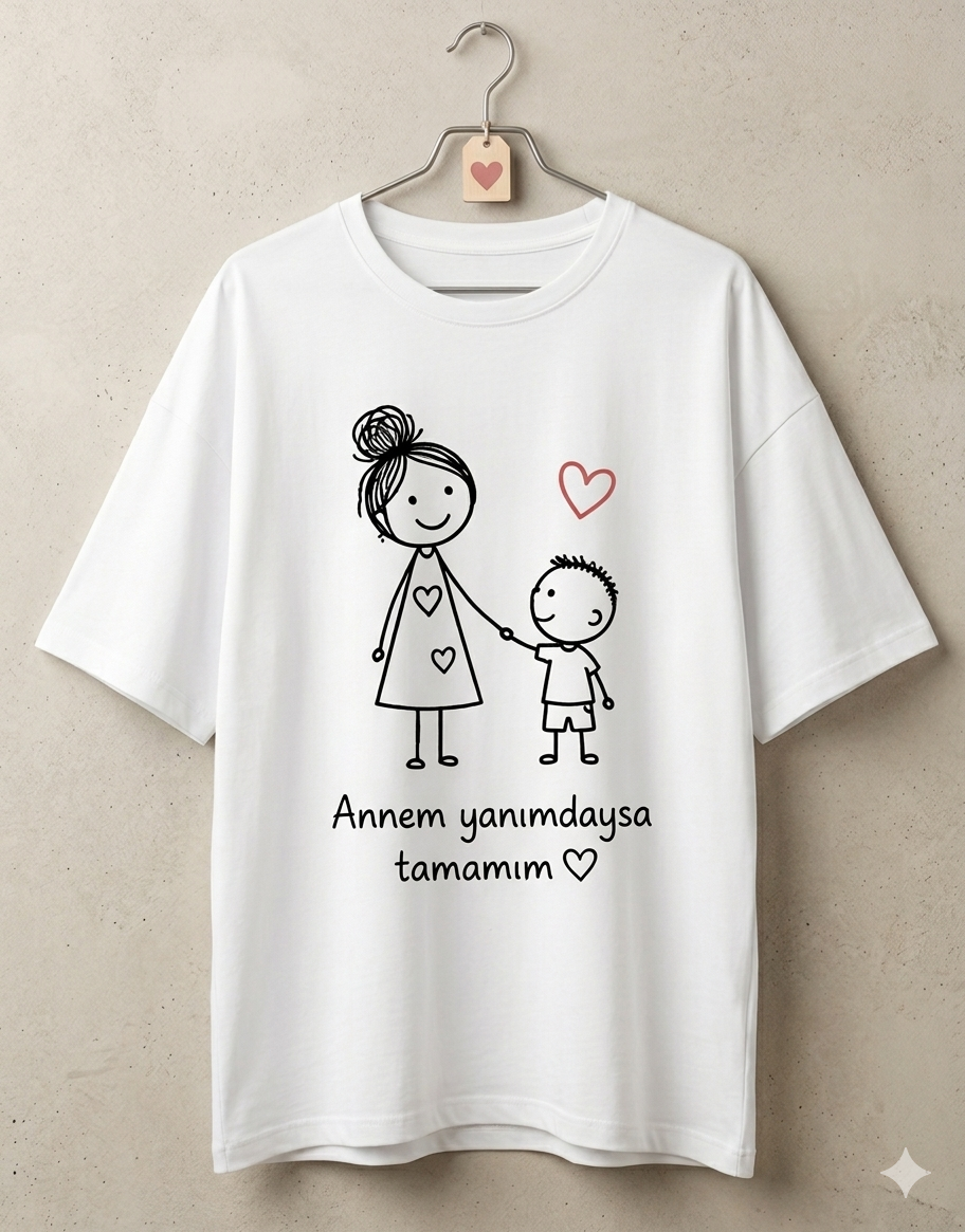 ASSEMA Anneler Gününe Özel Annem Yanımdaysa Tamamım Baskılı T-shirt