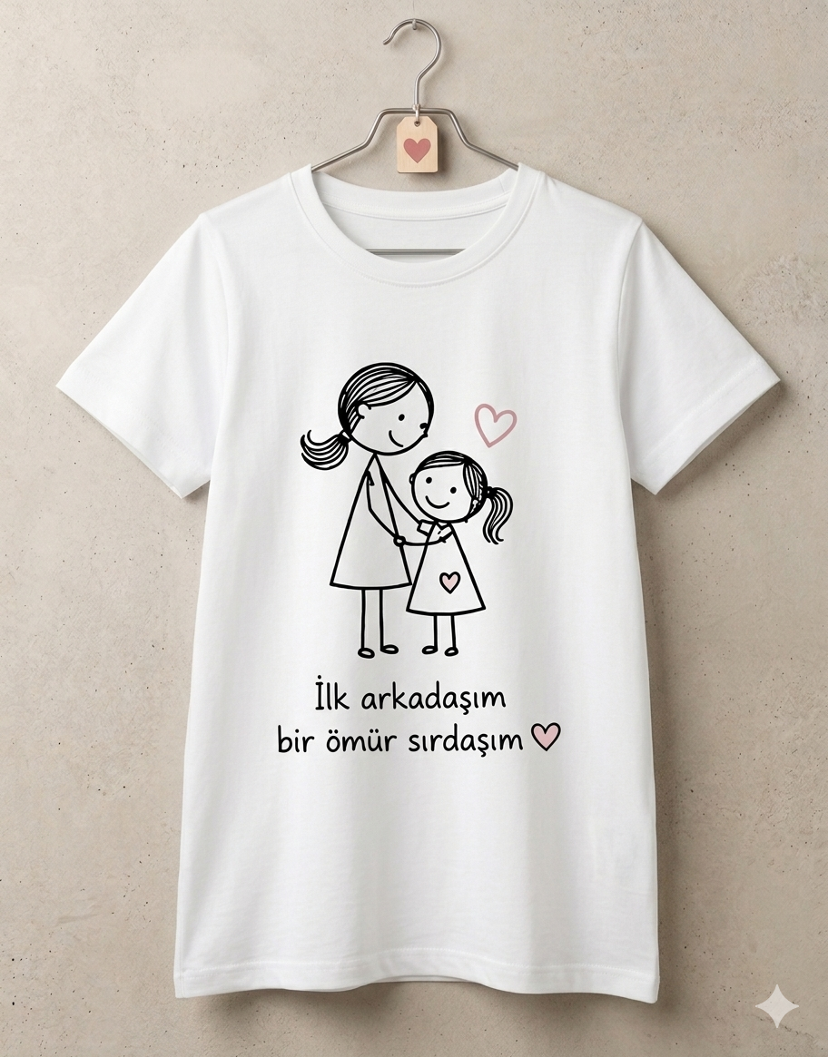 ASSEMA Anneler Gününe Özel İlk Arkadaşım Bir Ömür Sırdaşım Baskılı T-shirt
