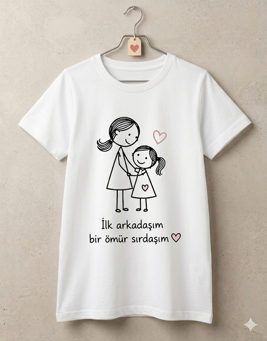 ASSEMA Anneler Gününe Özel İlk Arkadaşım Bir Ömür Sırdaşım Baskılı T-shirt