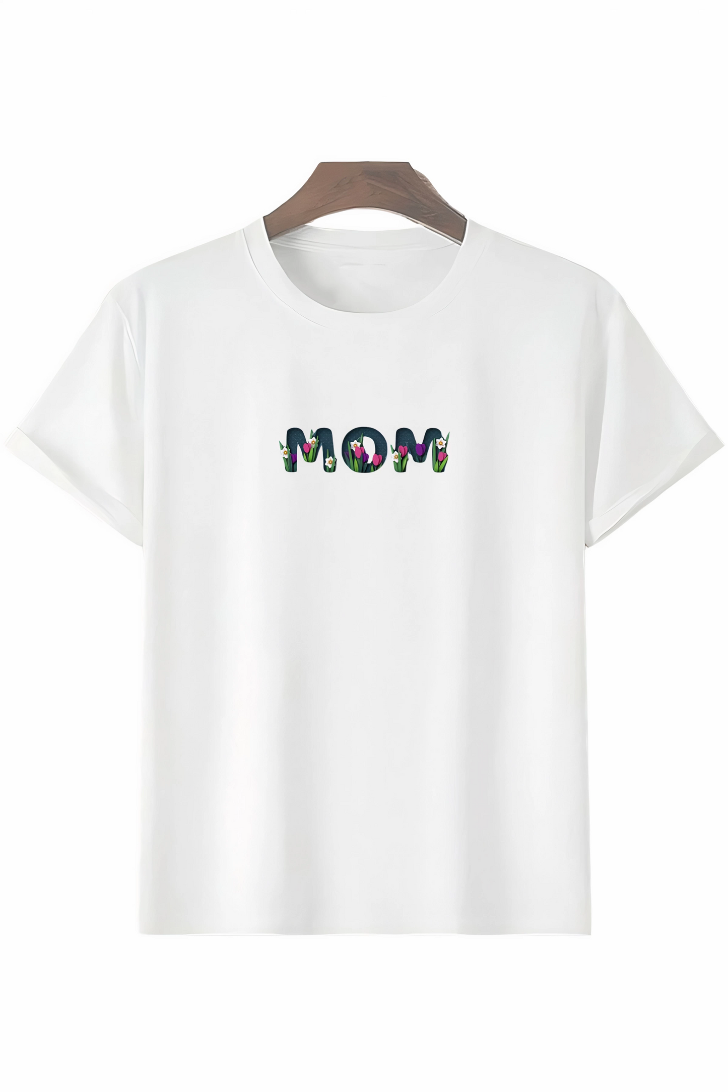 ASSEMA Anneler Gününe Özel Tasarım mom Çiçek Baskılı T-shirt - Beyaz