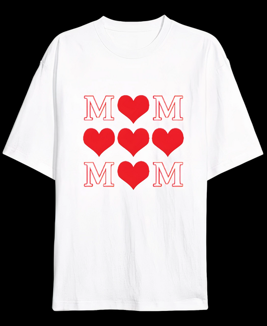 ASSEMA Anneler Gününe Özel Tasarım MOM Kalp Baskılı T-shirt - Beyaz