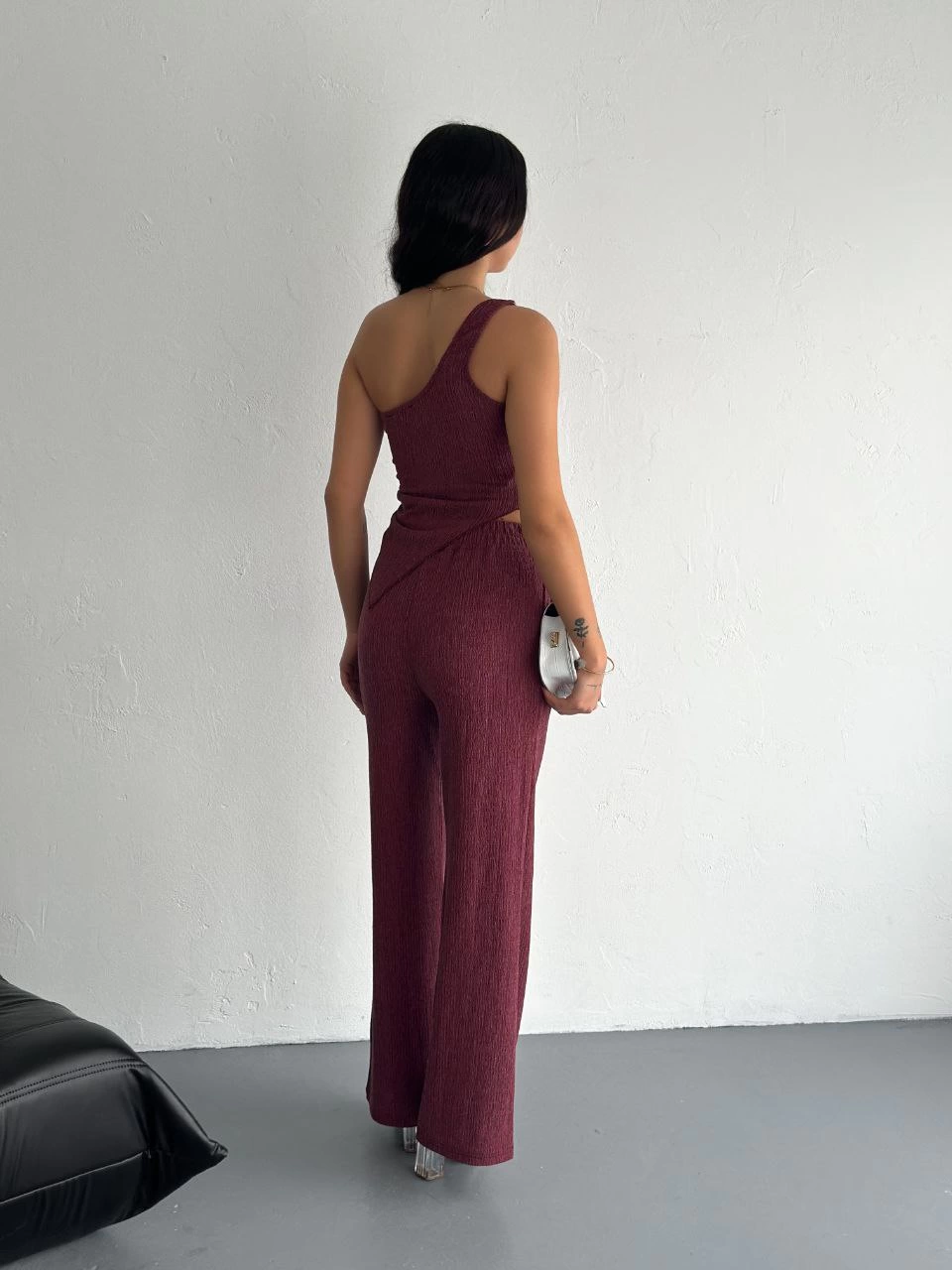 ASSEMA Asimetrik Crop Pantalon ikili Takım - Gül Kurusu