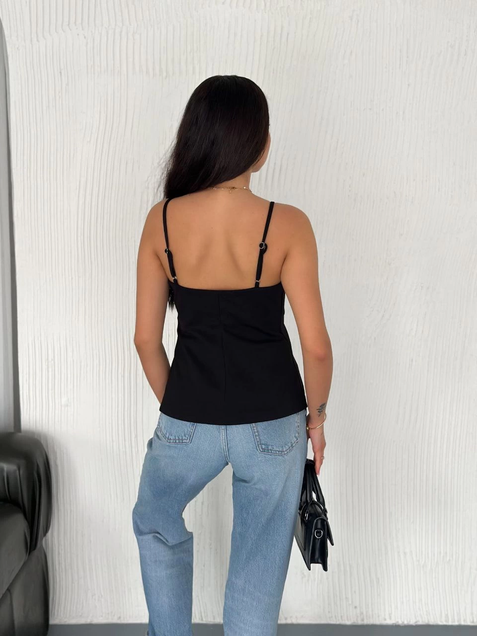 ASSEMA Kadın Askılı Dekolte deraylı bluz crop - Siyah