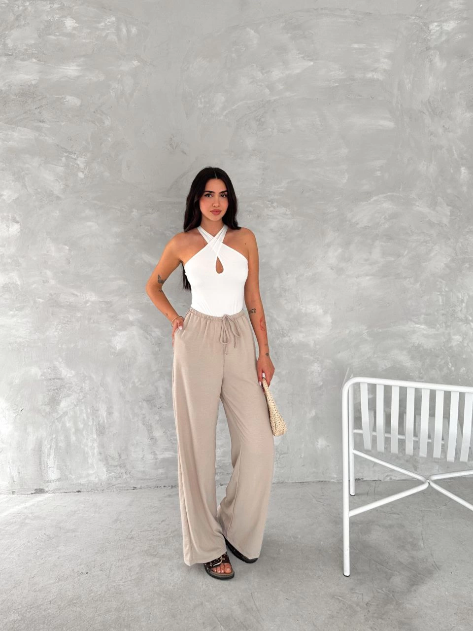 ASSEMA Kadın Ayrobin Oversize Kadın Pantalon - Bej