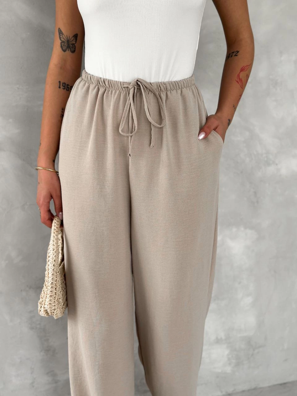 ASSEMA Kadın Ayrobin Oversize Kadın Pantalon - Bej