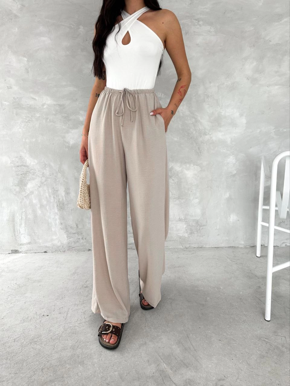 ASSEMA Kadın Ayrobin Oversize Kadın Pantalon - Bej