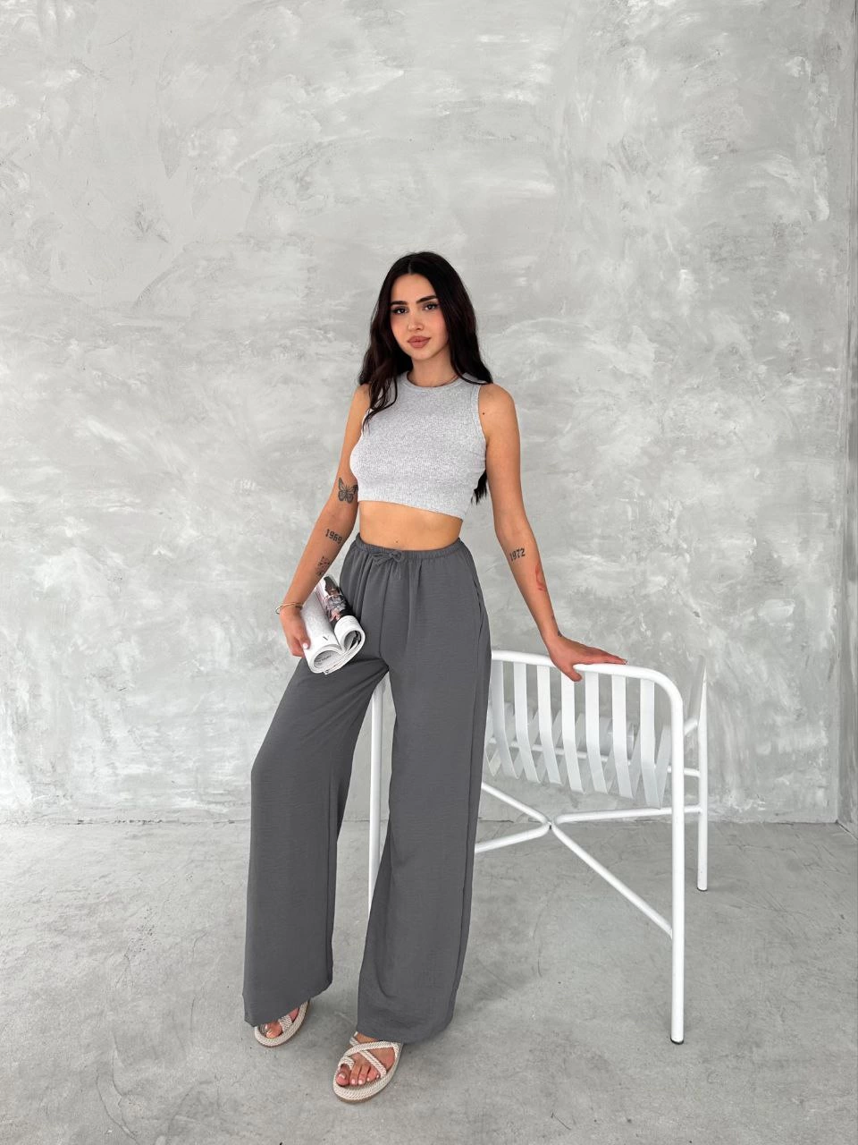 ASSEMA Kadın Ayrobin Oversize Kadın Pantalon - Füme