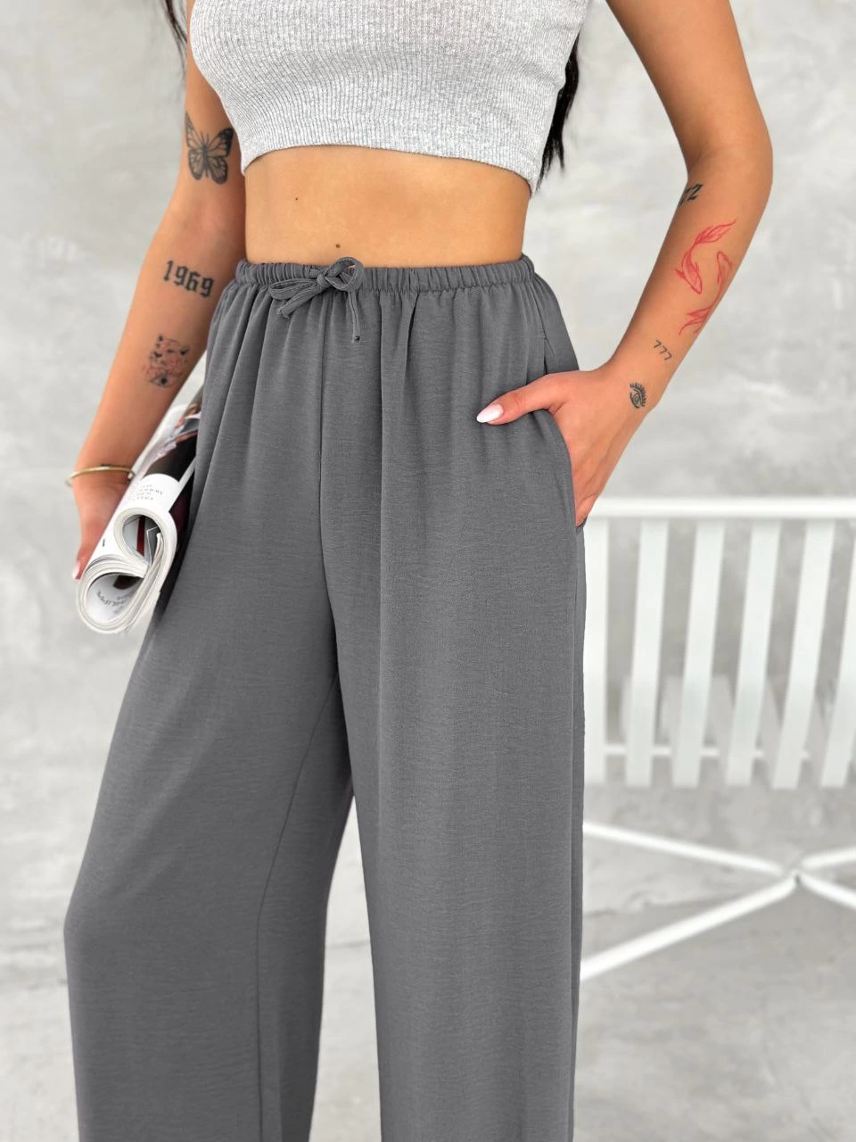 ASSEMA Kadın Ayrobin Oversize Kadın Pantalon - Füme