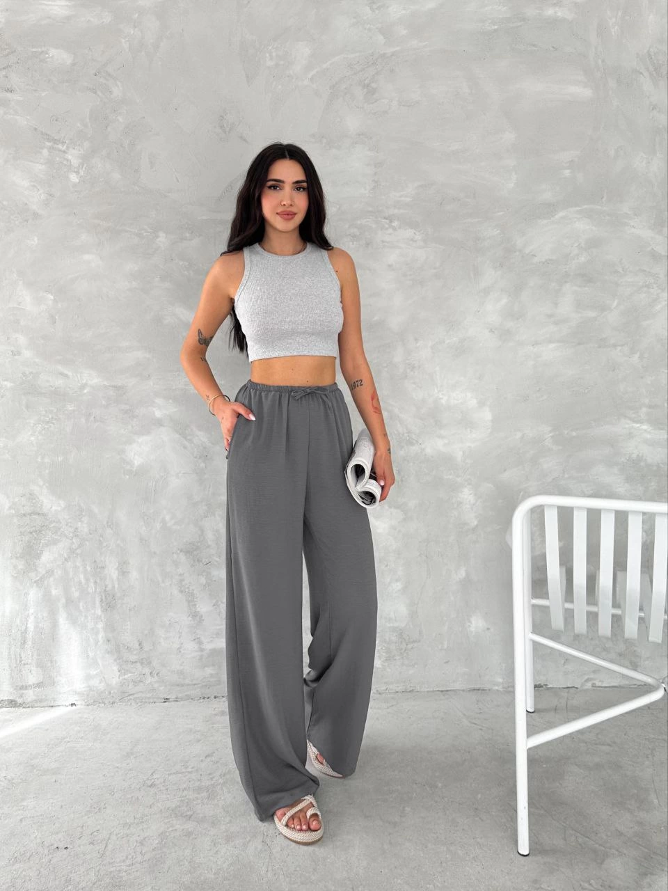 ASSEMA Kadın Ayrobin Oversize Kadın Pantalon - Füme