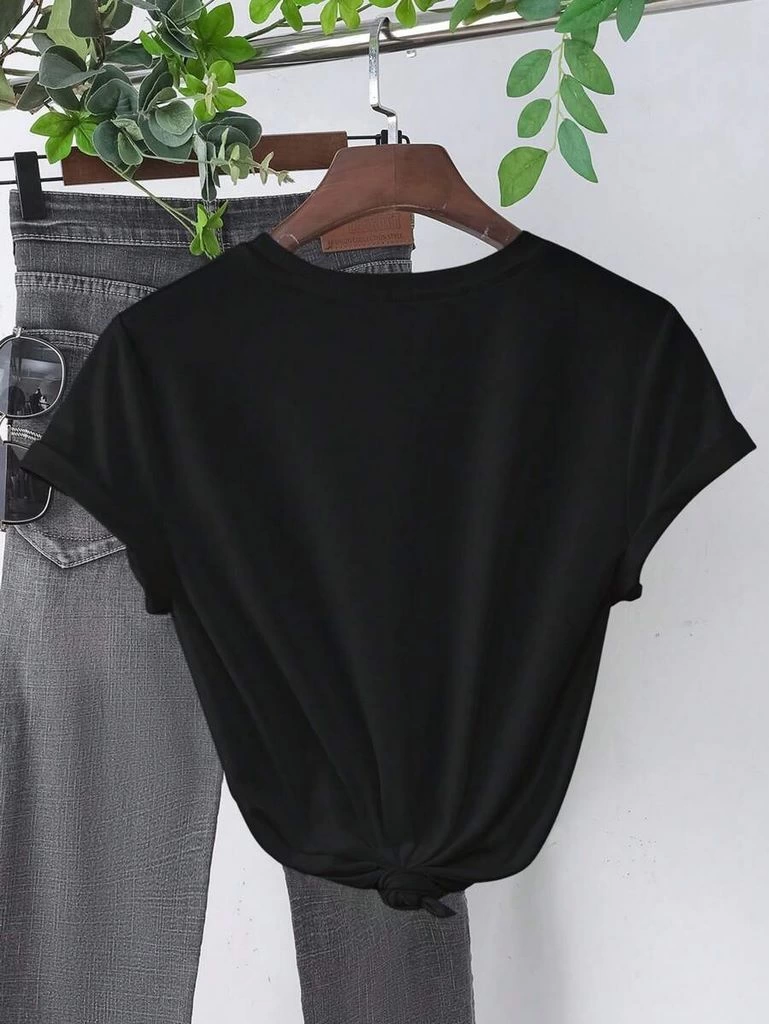 ASSEMA Baskılı Kadın Kısa kol  T-shirt - Siyah