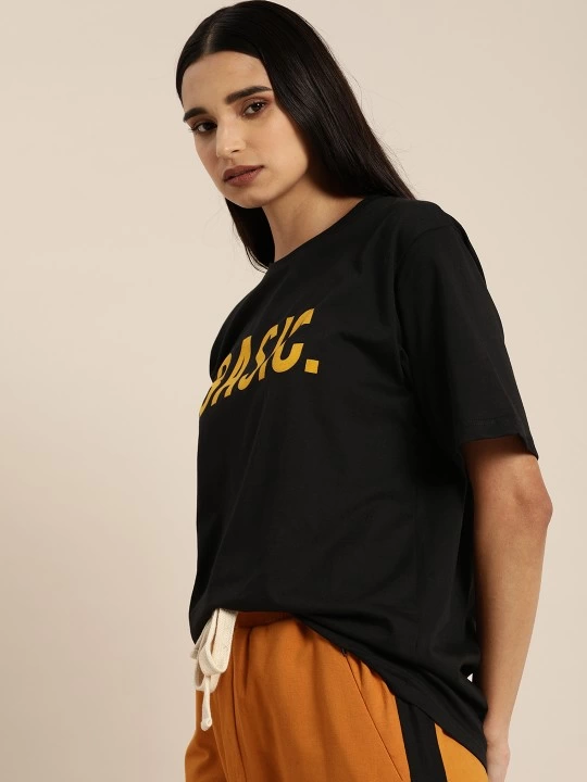 ASSEMA Baskılı Kadın Kısa kol  T-shirt - Siyah
