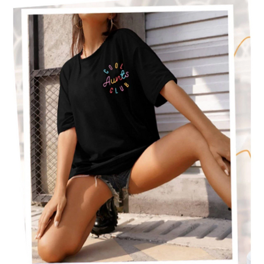 ASSEMA Kadın Baskılı  Ovarsize Kısa kol T-shirt - Siyah