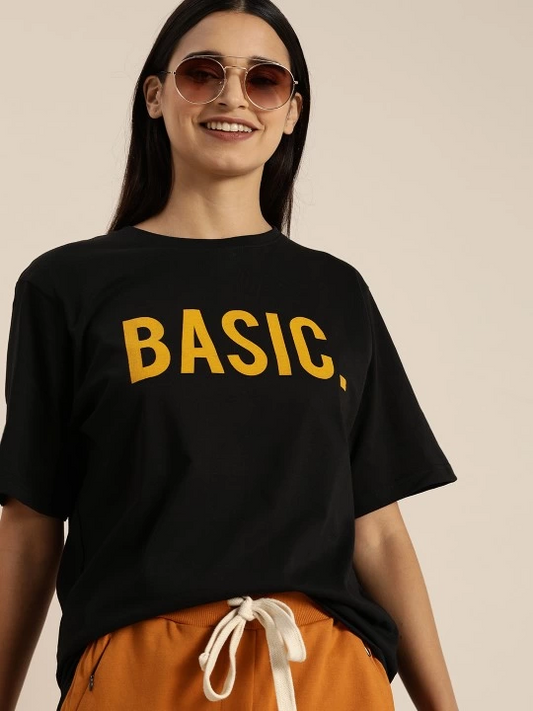 ASSEMA Baskılı Kadın Kısa kol  T-shirt - Siyah
