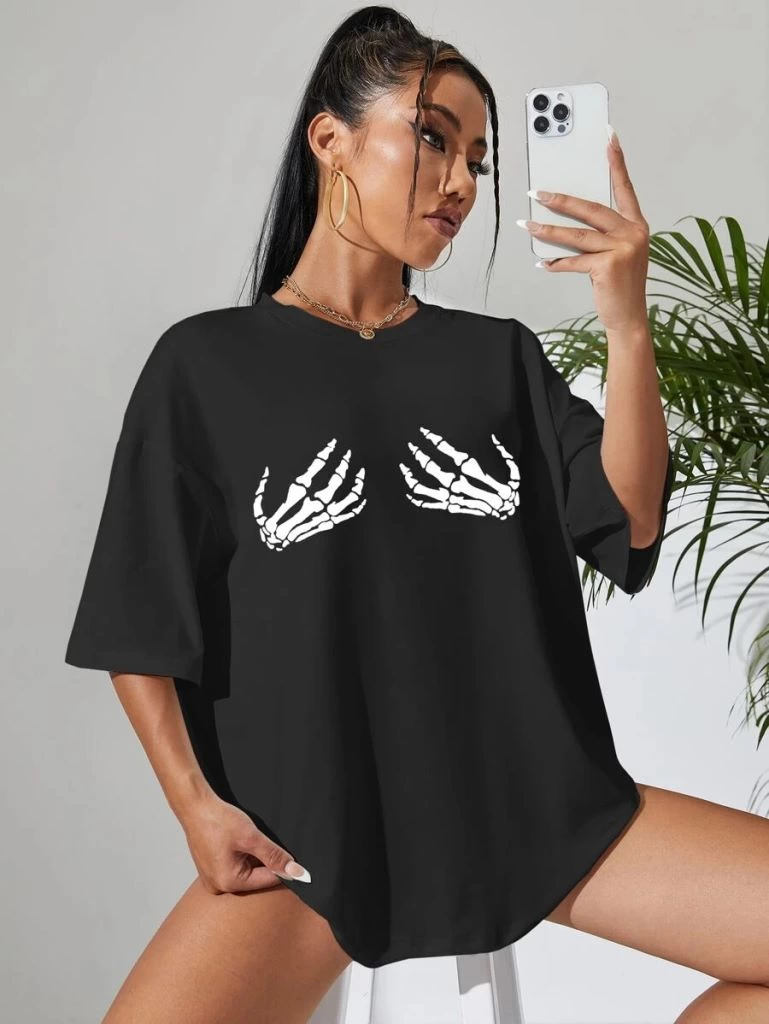 ASSEMA Baskılı Kadın Kısa kol  T-shirt - Siyah