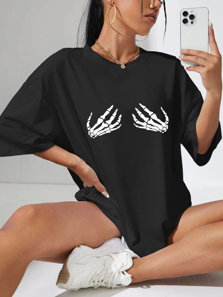 ASSEMA Baskılı Kadın Kısa kol  T-shirt - Siyah