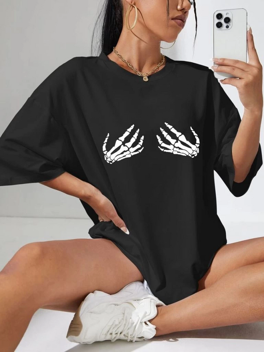 ASSEMA Baskılı Kadın Kısa kol  T-shirt - Siyah