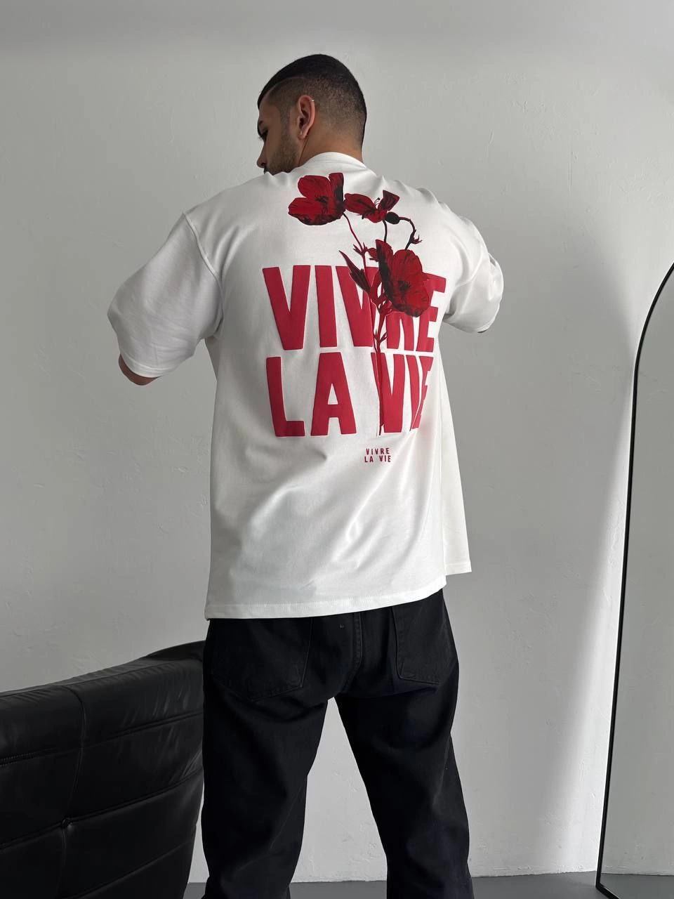 ASSEMA Erkek Baskılı Oversize Bisiklet Yaka Kısa kol  T-shirt - Beyaz