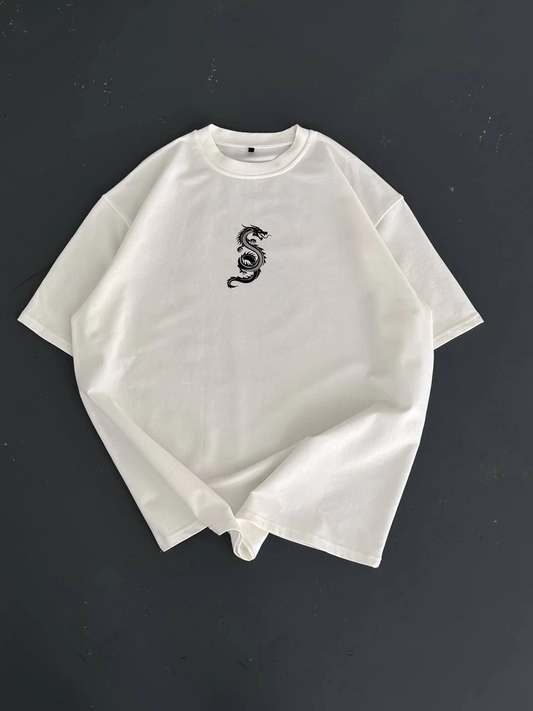 ASSEMA Erkek Baskılı Oversize Bisiklet Yaka  Kısa kol T-shirt - Beyaz