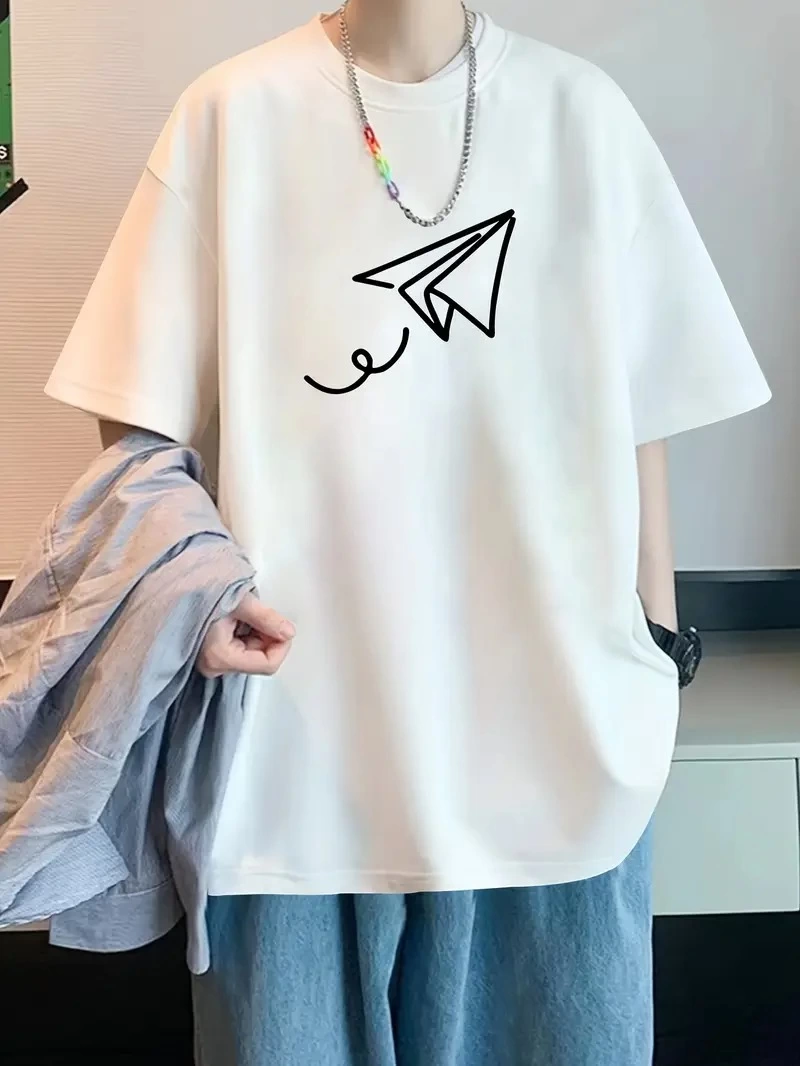 ASSEMA Kadın Baskılı T-Shirt Kısa Kol Bisiklet Yaka Ovarsize Rahat Kalıp Tişört -  Beyaz