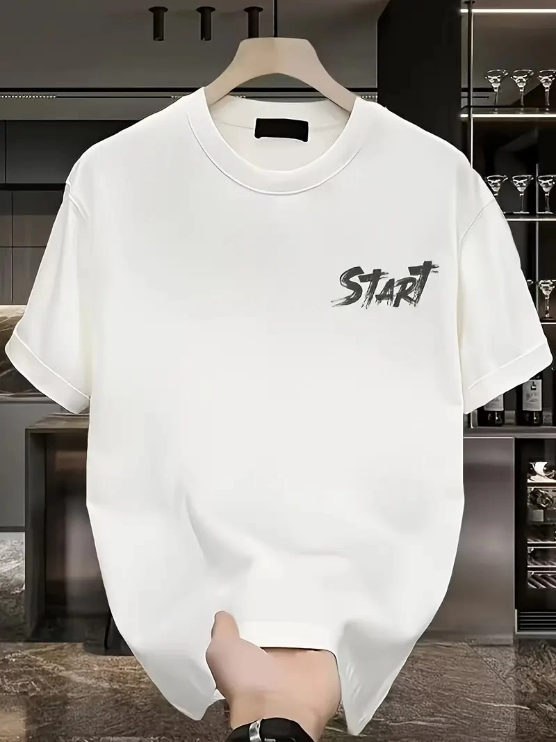 ASSEMA Erkek Baskılı T-Shirt Kısa Kol Bisiklet Yaka Regular Fit Rahat Kalıp Tişört -  Beyaz