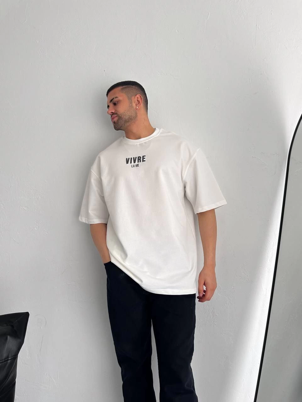 ASSEMA Erkek Baskılı Oversize Bisiklet Yaka Kısa kol  T-shirt - Beyaz