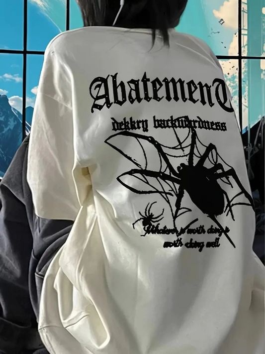 ASSEMA Kadın Örümcek Baskılı Bisiklet Yaka T-shirt - Beyaz