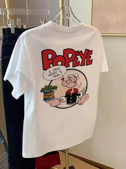 ASSEMA Erkek Oversize Kısa kol Tişört Popeye Baskılı - Beyaz