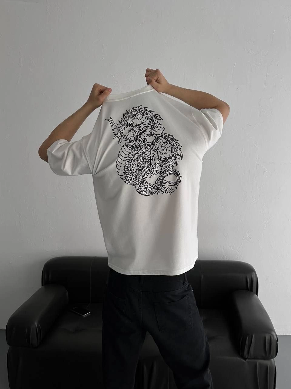 ASSEMA Erkek Baskılı Oversize Bisiklet Yaka  Kısa kol T-shirt - Beyaz