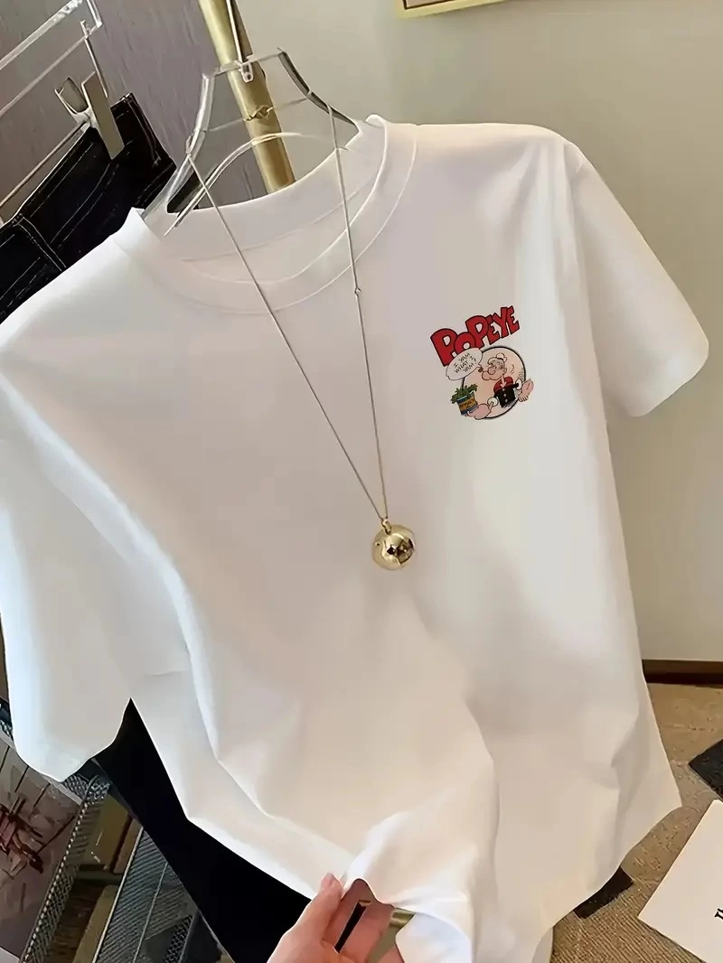 ASSEMA Erkek Oversize Kısa kol Tişört Popeye Baskılı - Beyaz