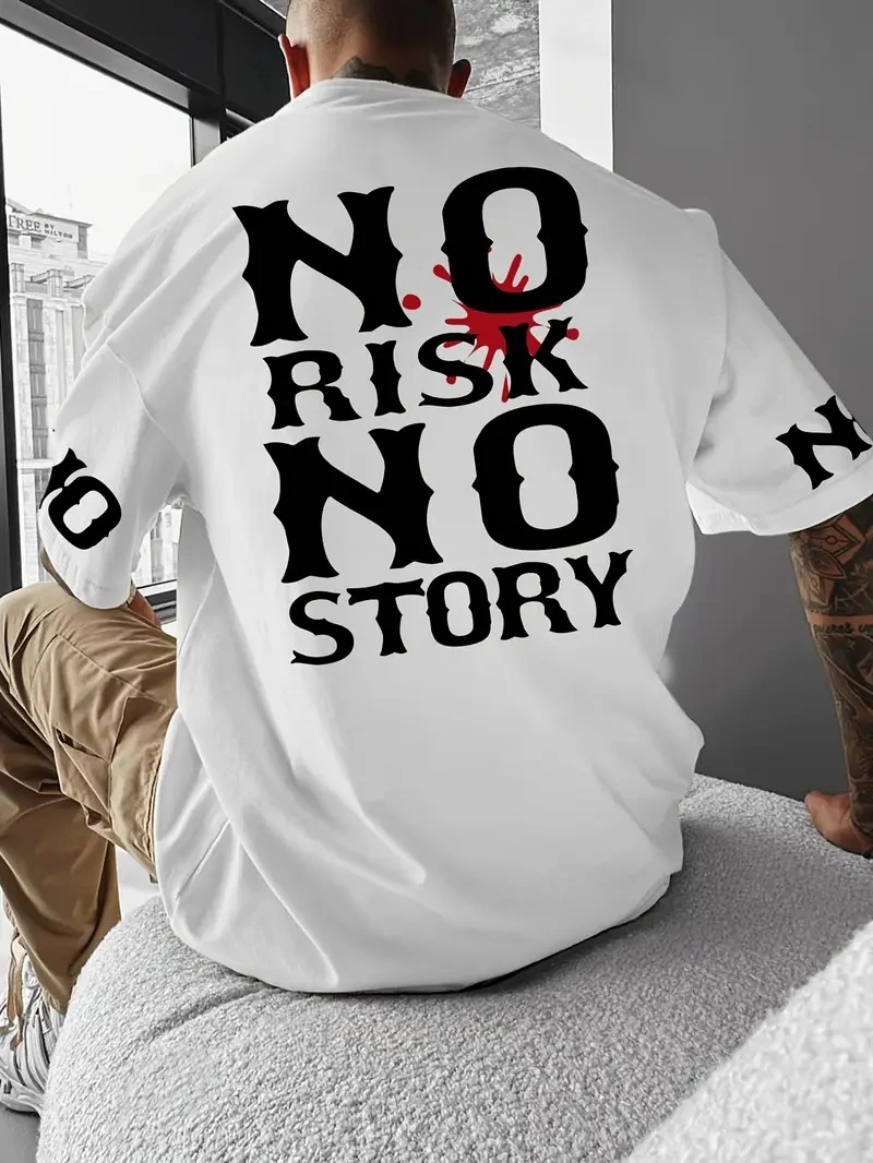 ASSEMA ERKEK No Risk No Story Baskılı  Bisiklet Yaka Tişort - Beyaz
