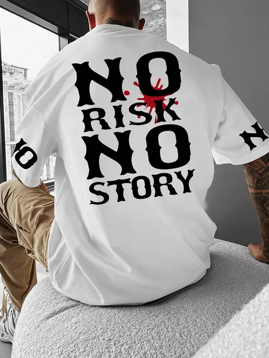 ASSEMA ERKEK No Risk No Story Baskılı  Bisiklet Yaka Tişort - Beyaz