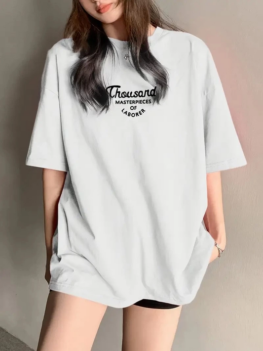 ASSEMA Kadın Thousand Baskılı Bisiklet Yaka T-shirt - Beyaz
