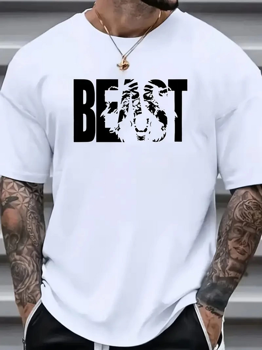 ASSEMA Erkek Baskılı Tişort Kısa Kol Bisiklet Yaka Ovarsize T-Shirt -  Beyaz