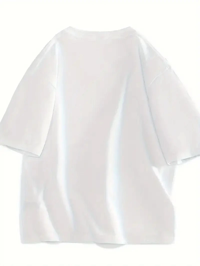 ASSEMA Kadın Bisiklet yaka Gülücük Baskılı Oversize Kısa Kol Yazlık T-shirt - Beyaz