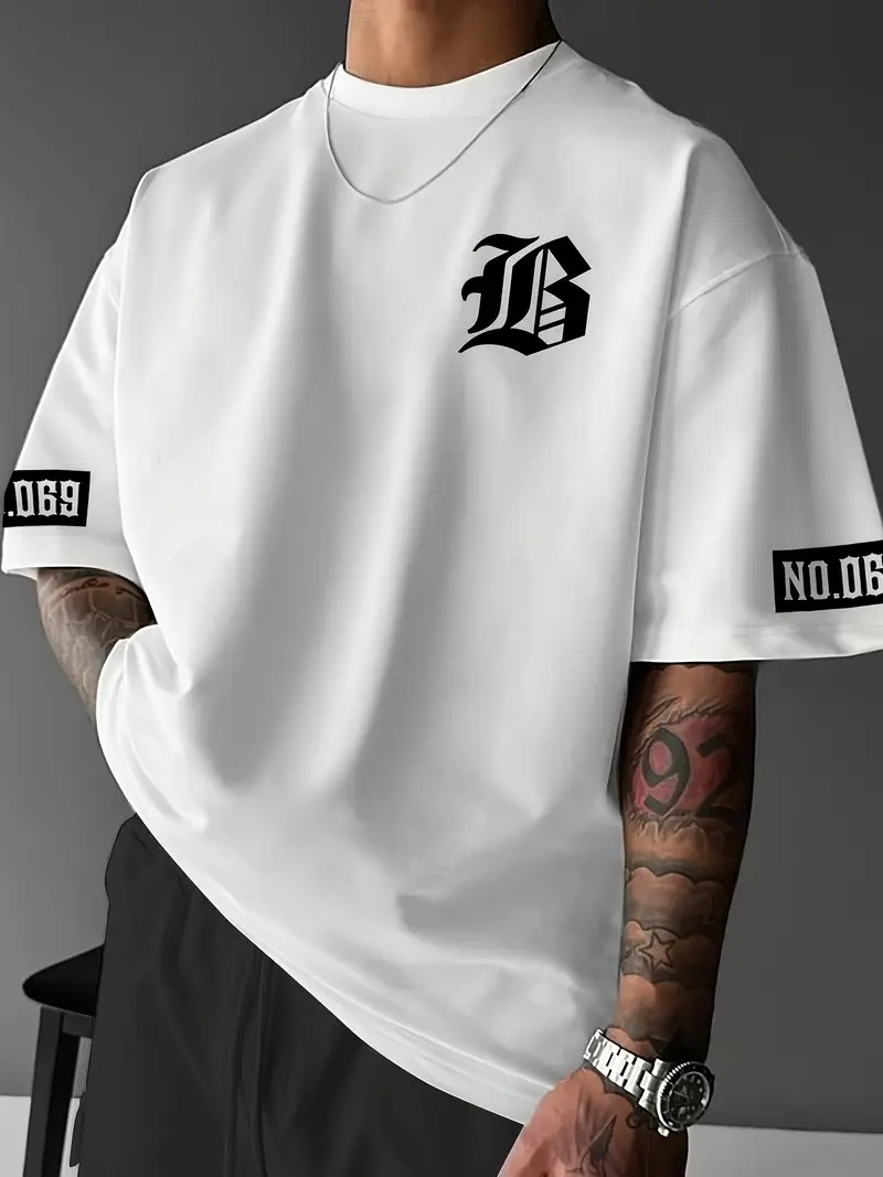 ASSEMA Erkek LB Baskılı Bisiklet Yaka Kısa Kol T-shirt - Beyaz