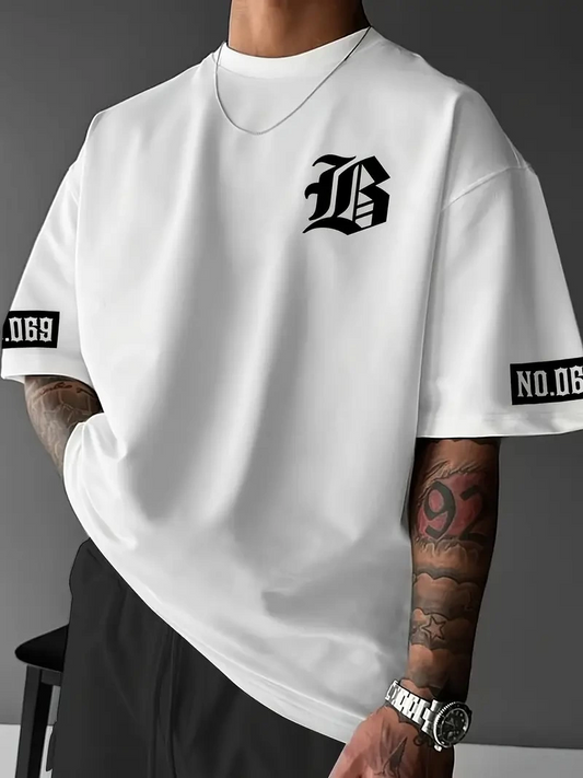 ASSEMA Erkek LB Baskılı Bisiklet Yaka Kısa Kol T-shirt - Beyaz